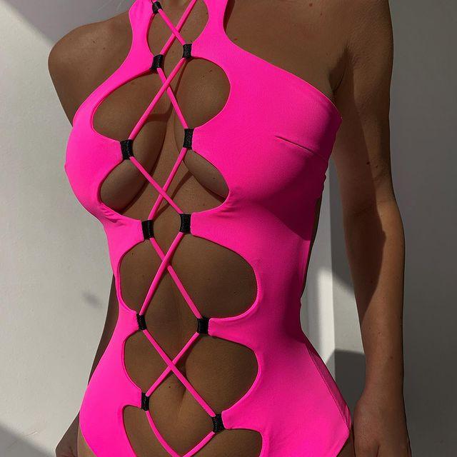 Upopby Sexy Solid Backless String One-Piece Swimsuit details