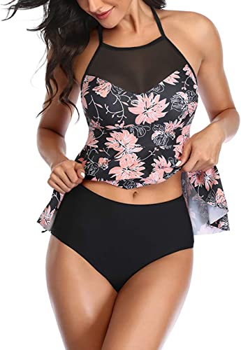Upopby Women's Belly Two-Piece Mesh Swimsuit flower