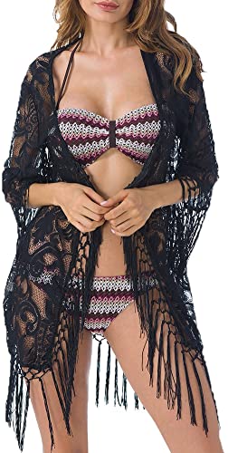 Upopby Lace Beach Cover Up Blouse black