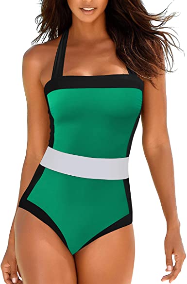 Upopby Sport Slim Halter One-Piece Swimsuit Tummy Control Bathing Suits