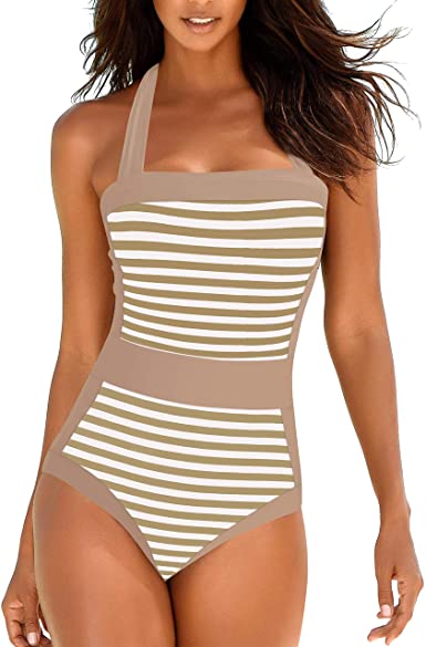 Upopby Sport Slim Halter One-Piece Swimsuit Tummy Control Bathing Suits