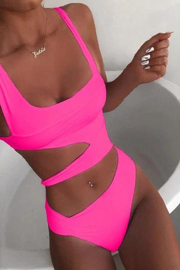 Upopby Sexy U-Neck Hollow Solid One Piece Swimsuit