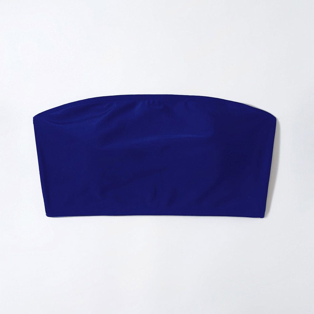 Blue bandeau swimsuit top details