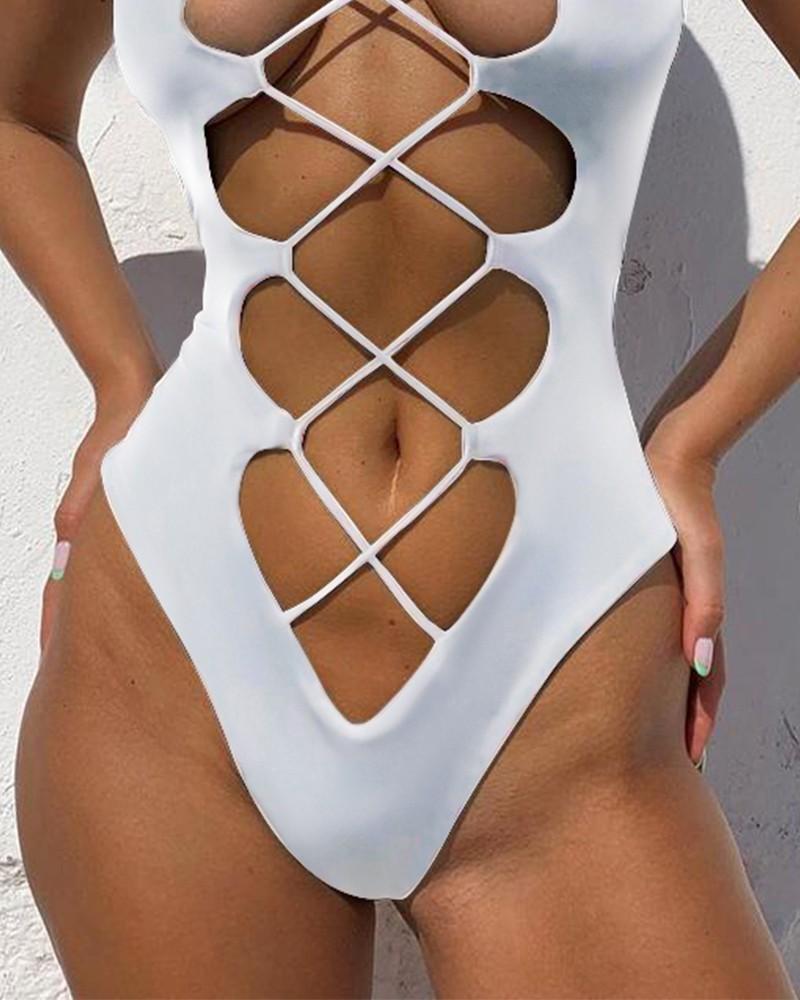 Upopby Sexy Solid Backless String One-Piece Swimsuit bottom details