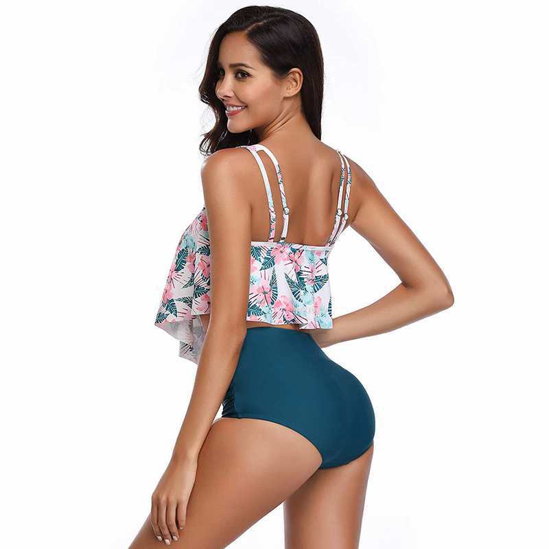 Upopby U-neck Ruffled Two-piece Swimsuit High Waist Bikini Side view