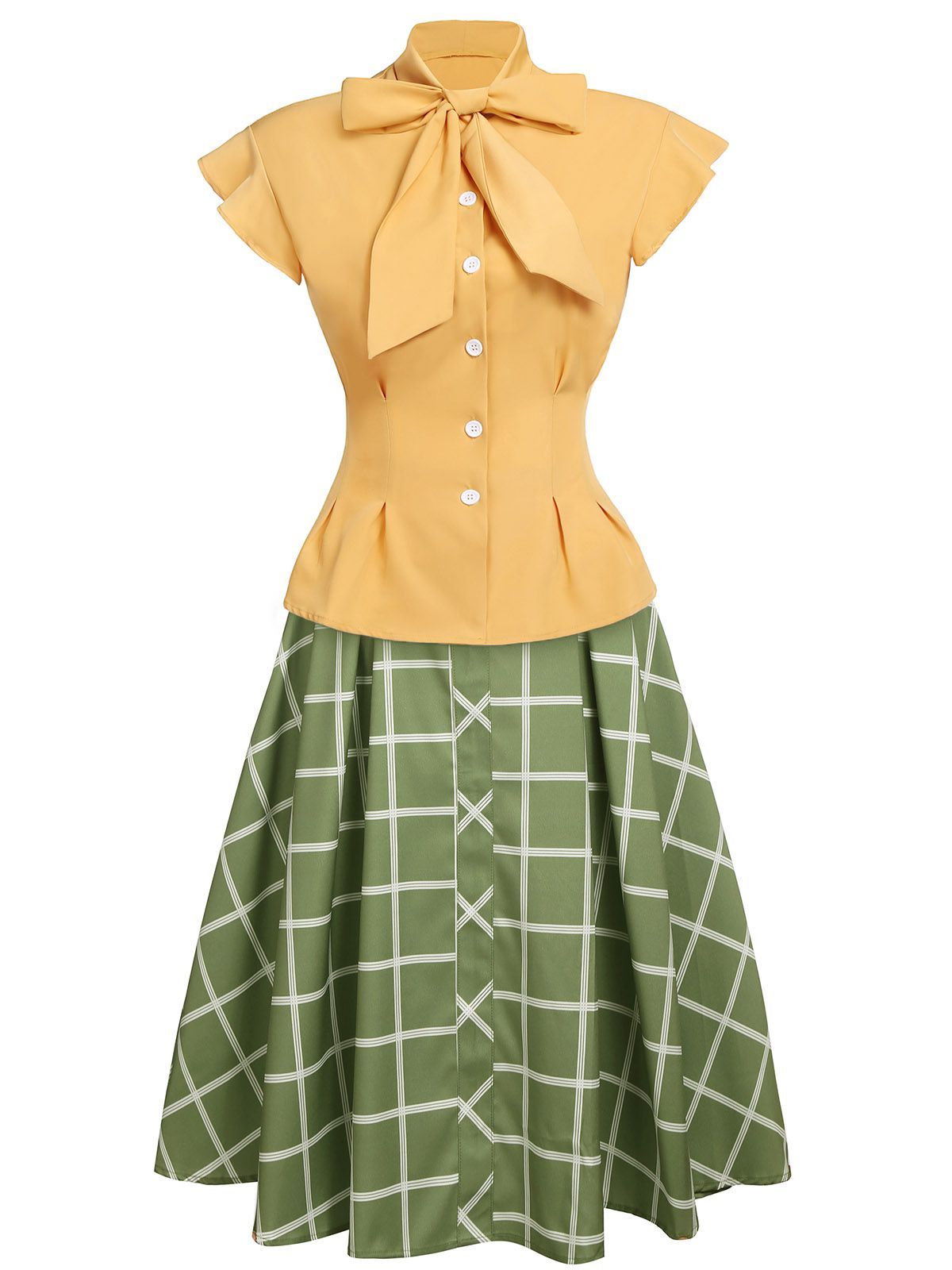 Chemisier et jupe à carreaux arc des années 1950 2PCS