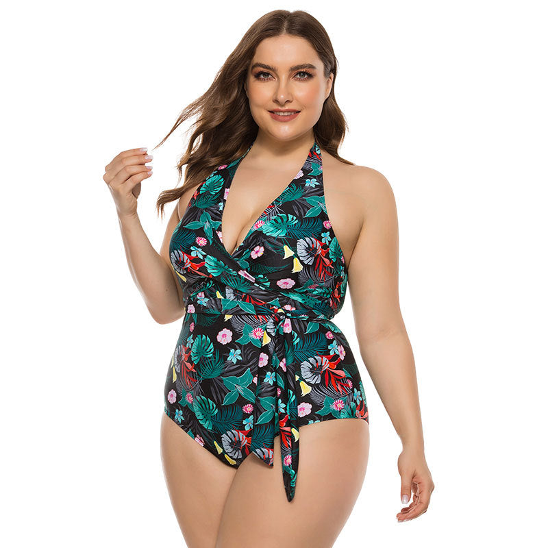 Printed Plus Size One-Piece Swimsuit flower
