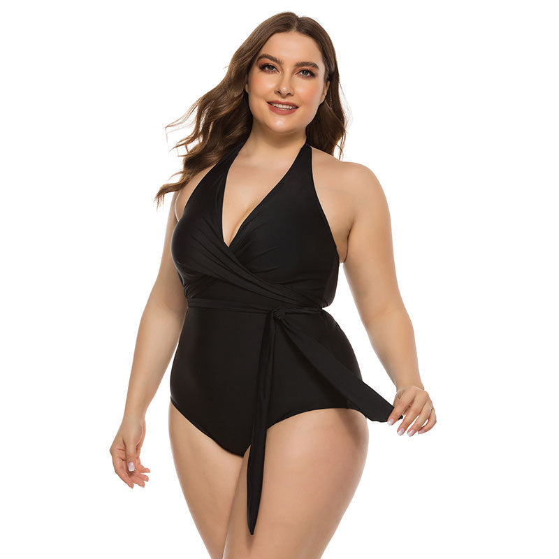 Printed Plus Size One-Piece Swimsuit black