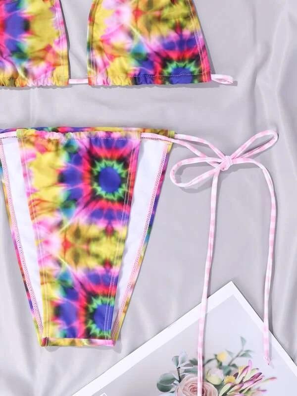 Upopby Tie Dye Halter String Bikini Thong Swimsuit bottom details