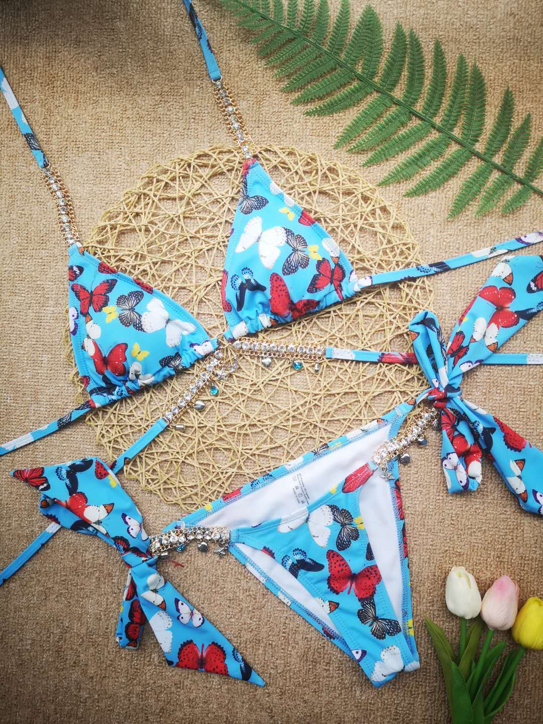 Upopby Chain Linked Thong String Bikini Halter Swimsuit