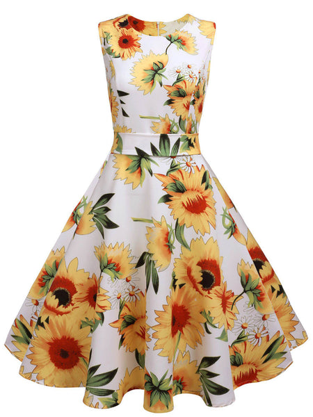 Robe Tournesols Jaune Et Blanche Années 1950