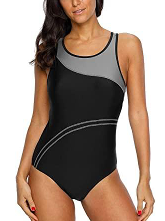 Upopby Sports One-piece Racer Swimsuit gray