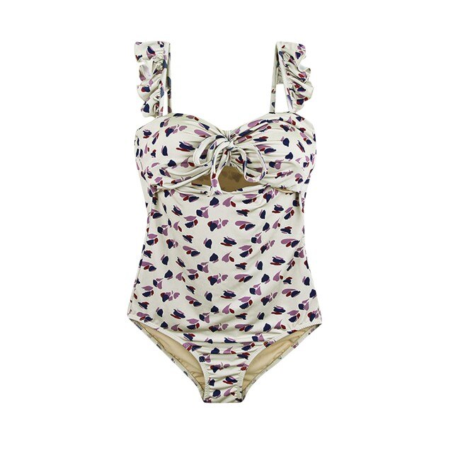 Upopby Fashion Floral Print One-Piece Swimsuit Beige