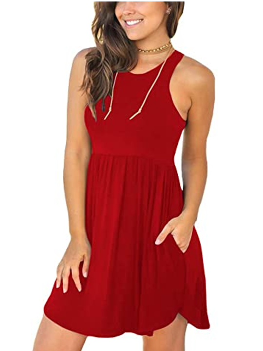 Summer Sleeveless Casual Dress Cover Up Swimsuit red