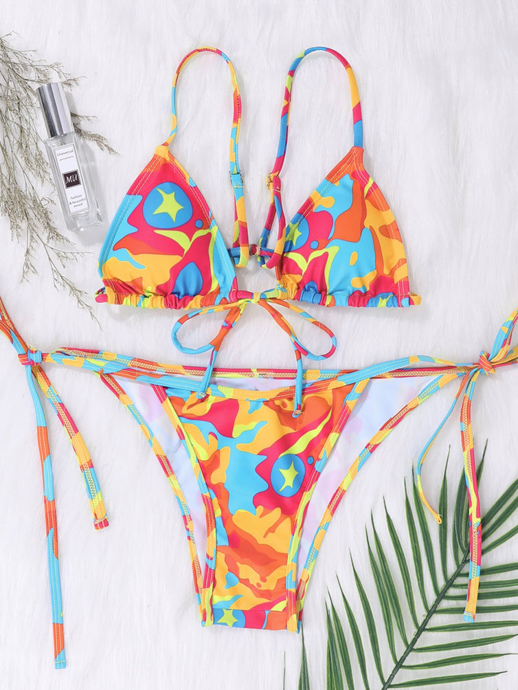 Upopby Maillot de bain string bikini string imprimé tie-dye sexy