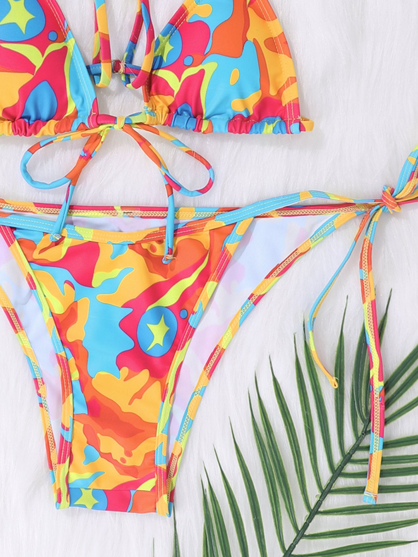 Upopby Sexy Tie-Dye Print String Bikini Thong Swimsuit