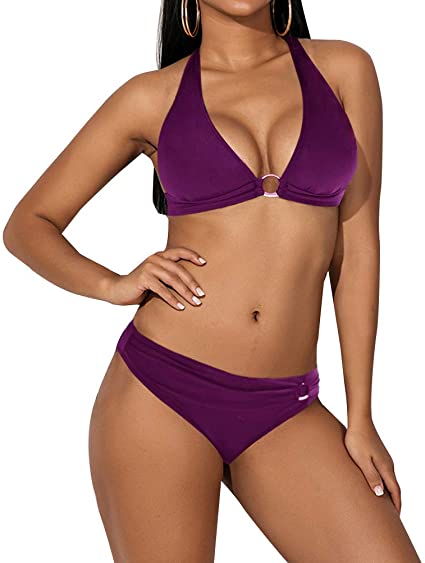 Upopby Sexy Halter Bandeau Bikini purple