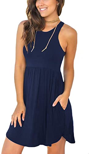 Summer Sleeveless Casual Dress Cover Up Swimsuit navy blue