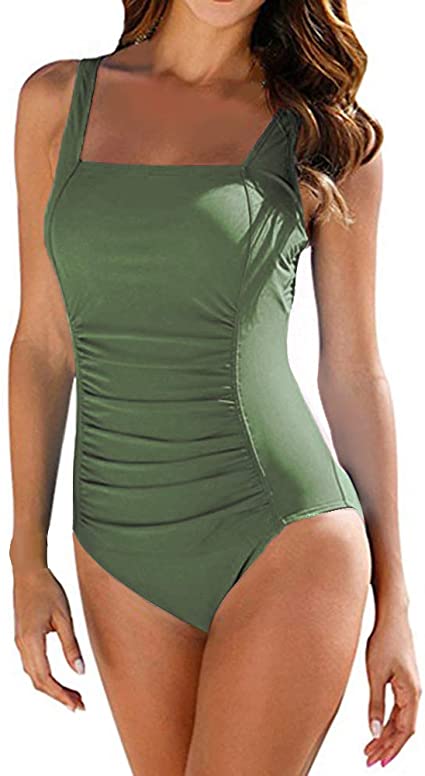 Upopby Belly Control Retro Swimsuit green