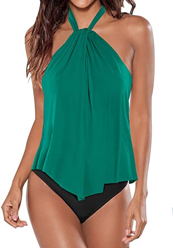 Upopby High Neck Strap Ruffled Backless Swimsuit green