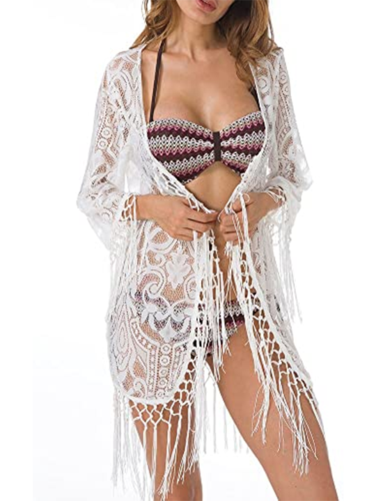 Upopby Lace Beach Cover Up Blouse white