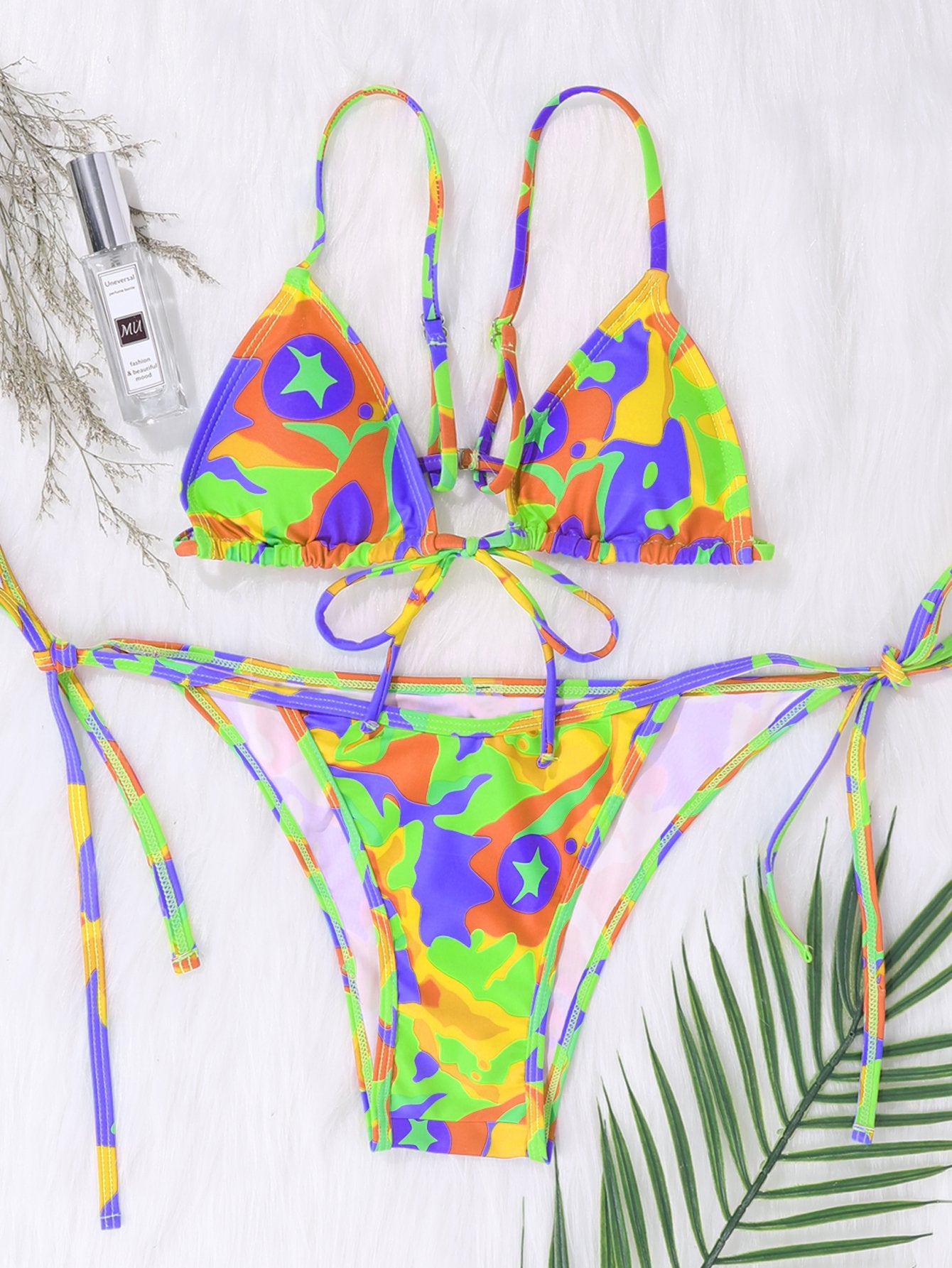 Upopby Sexy Tie-Dye Print String Bikini Thong Swimsuit overview