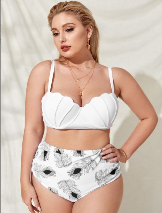 White Plus size swimsuit bikini set
