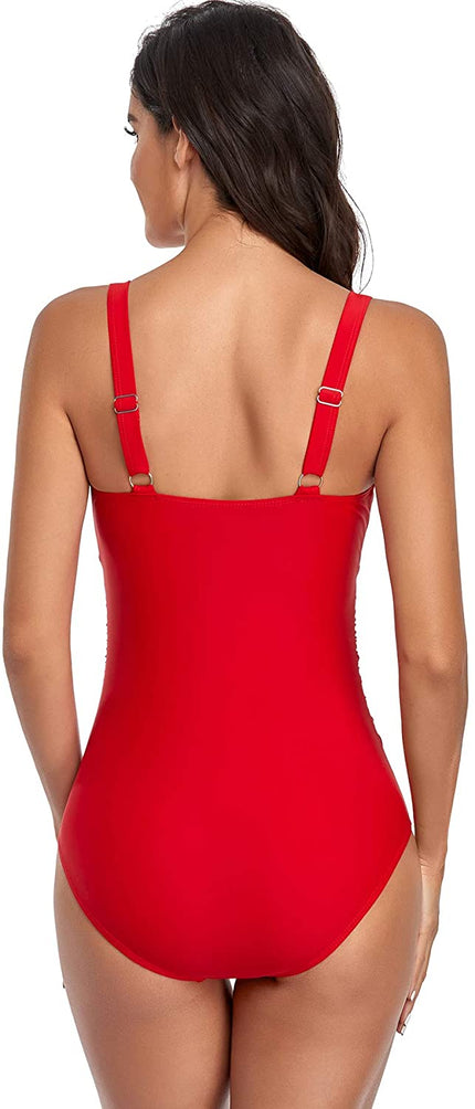 Upopby Belly Pleated Slim Sports Swimsuit back details