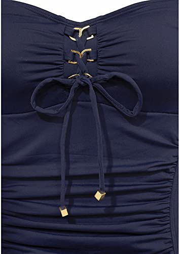 Upopby Belly Pleated One-piece Swimsuit Solid Suit details