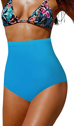 Upopby Women's High Waisted Swimsuit Bikini Bottoms Tummy Control Tankini Bottoms blue