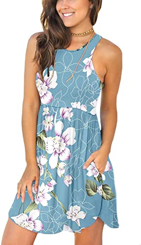 Summer Sleeveless Casual Dress Cover Up Swimsuit blue