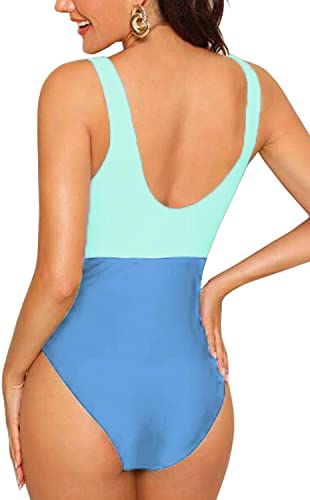Upopby Women's Color Block Sports One-Piece Swimsuit back details