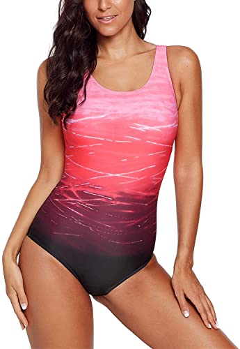 Women's Color Block Print One-piece Swimsuit red