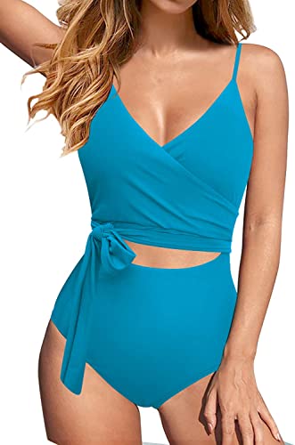 Upopby Sexy Cutout One-Piece Swimsuit blue