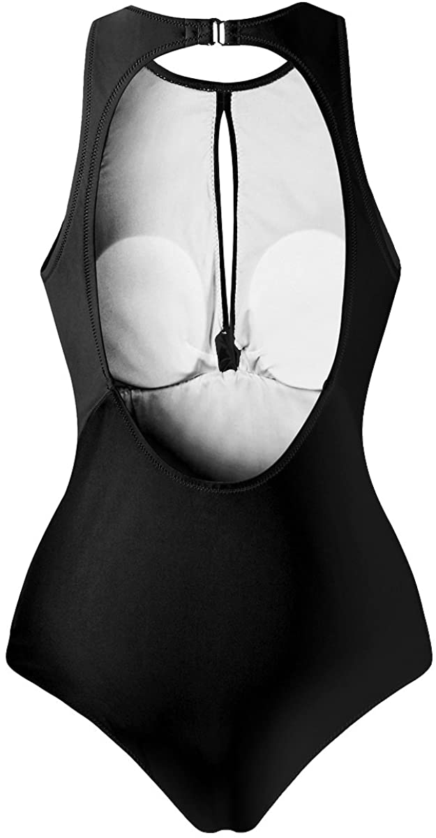 Upopby Women's High Neck Padded One-Piece Swimsuit backless show
