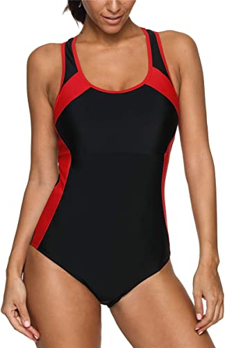 Upopby Sports One-piece Racer Swimsuit red