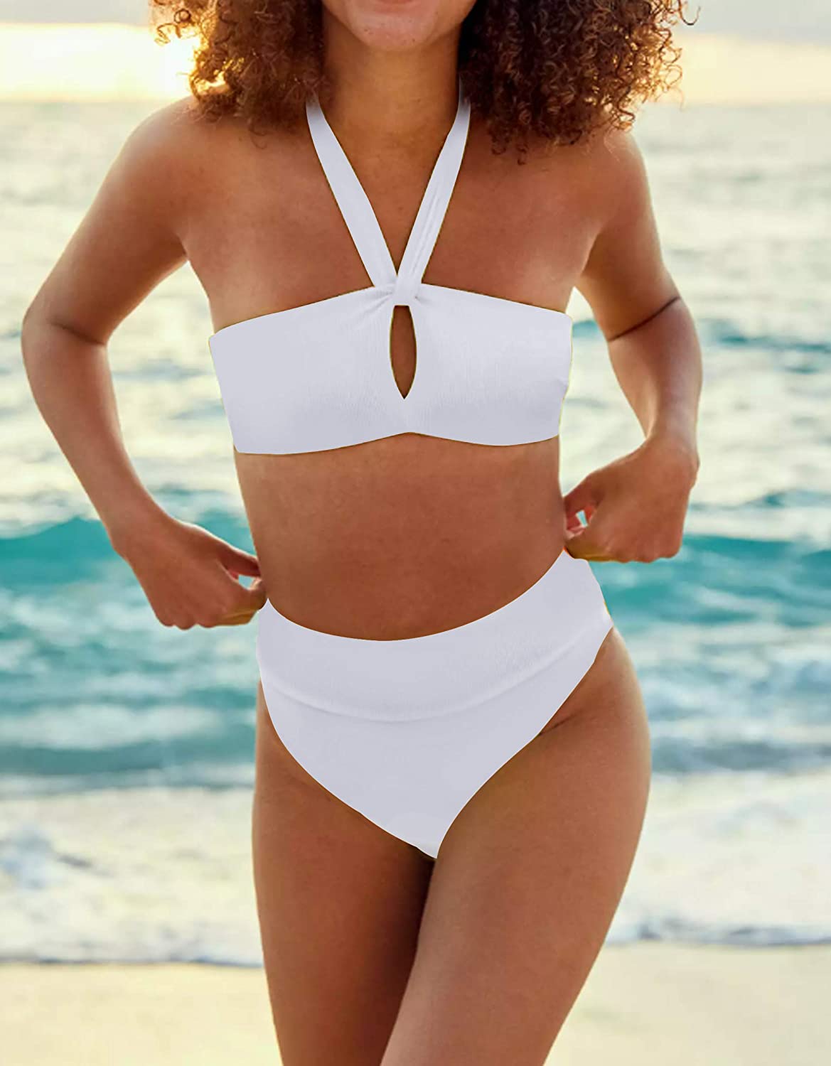 Upopby Women's Sexy High-waist Bikini Set white