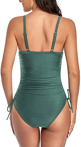 Upopby Belly Drawstring Side String One-Piece Tie Swimsuit back details