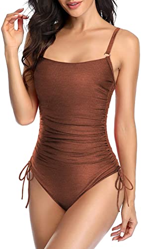Upopby Belly Drawstring Side String One-Piece Tie Swimsuit red