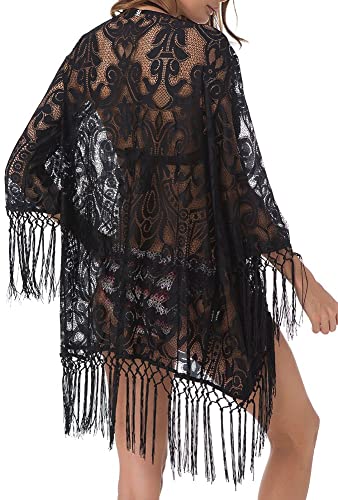 Upopby Lace Beach Cover Up Blouse black back details