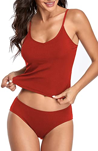 Upopby U-neck Long Belly Hide Swimsuit Tankini red