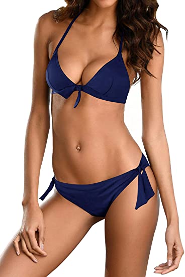 Upopby Triangle Sling Bikini Set Push Up Two-piece Swimsuit blue