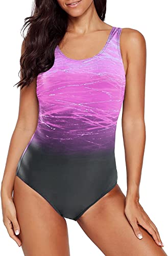 Women's Color Block Print One-piece Swimsuit purple