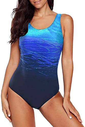Women's Color Block Print One-piece Swimsuit starry blue
