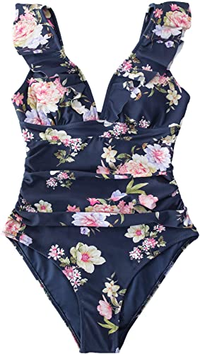 Upopby V-neck Ruffled Strappy Backless One-piece Swimsuit overview