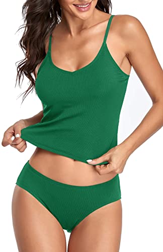 Upopby U-neck Long Belly Hide Swimsuit Tankini green