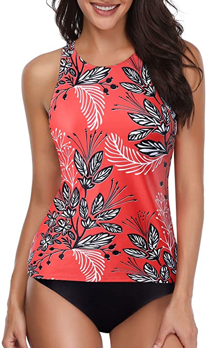 Upopby High-Neck Long tankini red
