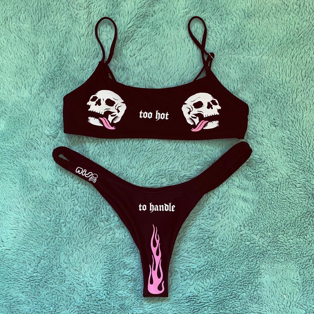 Upopby Letter and Skull Print Bikini Set show