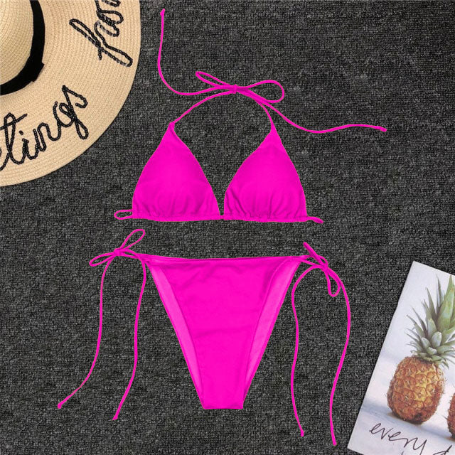 Upopby 2022 Sexy Solid String Bikini Brasilianisches Micro Bikini Set