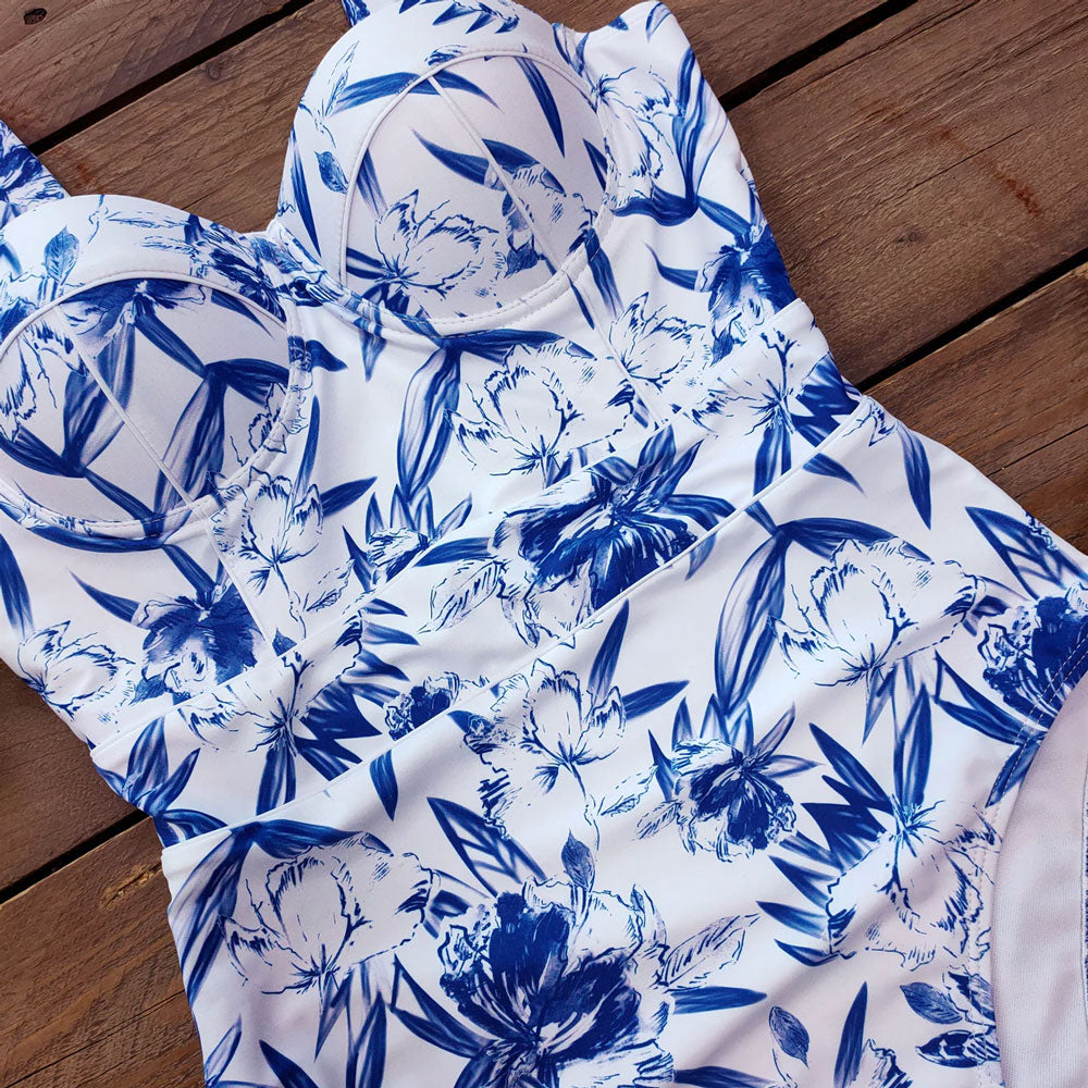 Upopby 2022 Sexy einteiliger Badeanzug mit Blumen- / Blattdruck